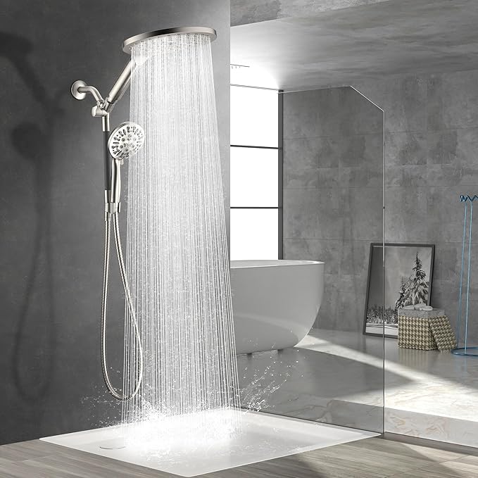 Dual Shower Heads with Handheld Spray, 7.5" Rainfall Shower Head with Handheld Combo, High Pressure Double Shower Heads with Handheld Spray, 9 Modes Showerhead with 78" Hose (Brushed Nickel)