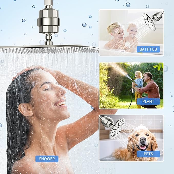 20-Stage Shower Filter-Shower Head Filter for Hard Water, with 3 Replaceable Cartridges, High Output Shower Water Filter for Removing Chlorine and fluoride, Brushed Nickel