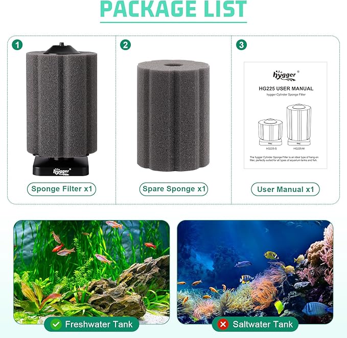 hygger Fine Sponge Filter for Aquarium 30~75 Gallons Fish Tank Filter Betta Breeding Fry Shrimp Snails Air Powered Filters
