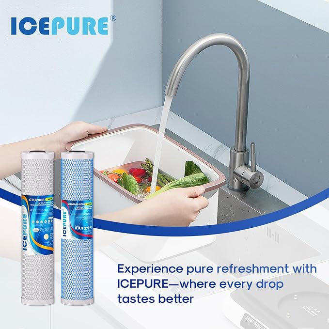 ICEPURE 4.5"x 20" Whole House Water Filter High Capacity Combo Set, Carbon Block Cartridge and Upgraded Activated Carbon Lead Removal Filter Replacement for 20 Inch Water Filter System, Pack of 1