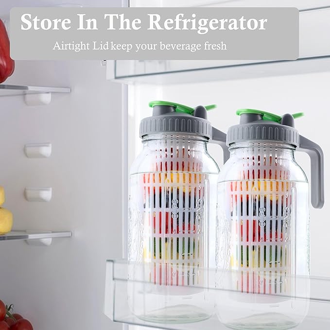 2 Quart Glass Mason Jar Water Pitcher With Fruit Infuser 64 Oz Wide Mouth Infused Cold Hot Water Jug Carafe With Lid Half Gallon For Coffee Sun Tea Lemonade Juice Homemade Drinks Container