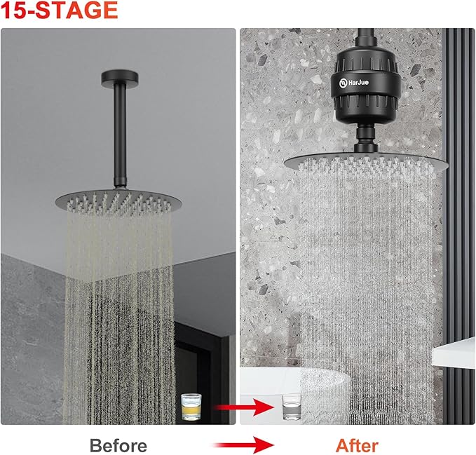 HarJue 15 Stage Shower Filter Replacement Cartridge, Universal High Output Filter for Hard Water, Removes Chlorine and Harmful Substances, Body Caring, Fit Any Similar Shower, 2 Pack