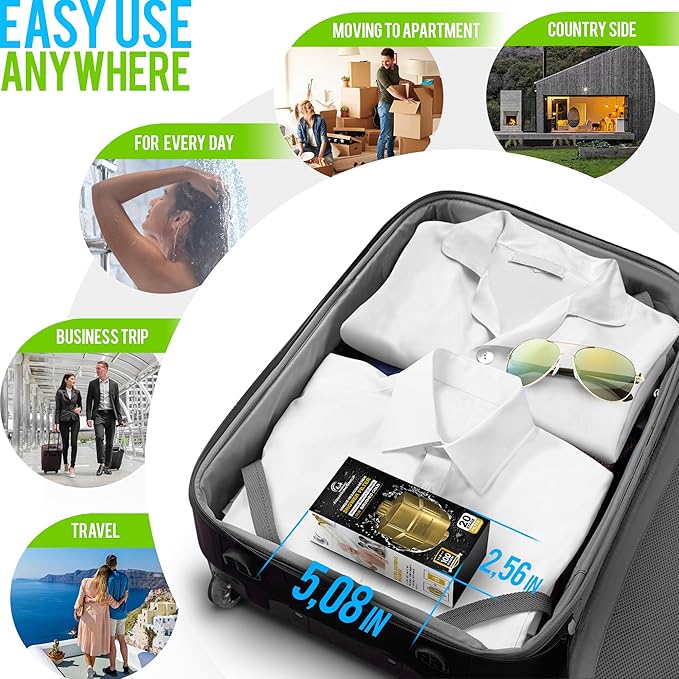 AquaHomeGroup 20 Stage Shower Filter for Hard Water - High Output Universal Shower Head Filter for Chlorine, Fluoride, Heavy Metals - Vitamin C E Shower Water Filter for Hair and Skin (Golden)