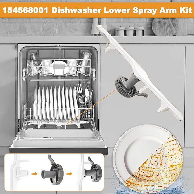 154568001 Dishwasher Lower Spray Arm Kit Includes 5304518968 Support & 5304506518 Filter Replacement for Frigidaire Kenmore Dishwasher Replaces 154414101 154250901 154568002 AP3958746 PS1524955
