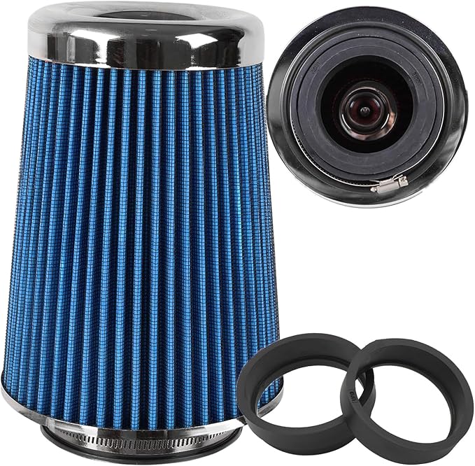 4-Inch Cold Air Intake Filter - Washable, High Performance, 3" or 3-1/2" or 4" Clamp-On Replacement Air Filter Blue (8" Tall)