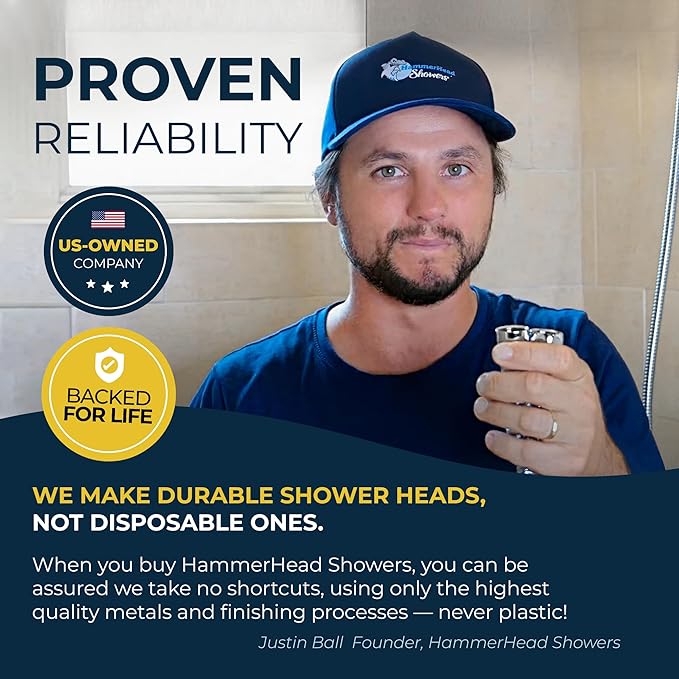 HammerHead Showers® Solid Metal Handheld Shower Head with Hose and Brass Holder - BRUSHED GOLD - 2.5 GPM High Pressure Shower Heads with Adjustable Shower Wand Bracket - 6ft Flexible Extension