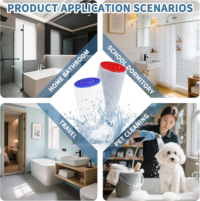 Replacement Filter Set for Weddell Duo - High-efficiency Shower Water Filtration System that Removes Chlorine/PFAS/Contaminants for Better Skin and Hair Health (4R+4B)