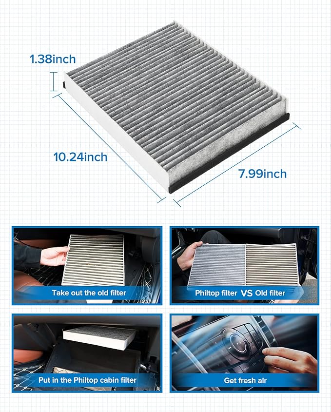 PHILTOP ACF024 (CF11920) Premium Cabin Air Filter, Replacement for C-MAX 2013-2018, Escape 2013-2019, Focus 2012-2018, GT 2017-2019, Transit Connect 2014-2021, MKC 2015-2020