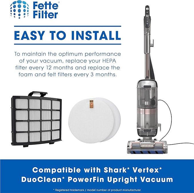 Fette Filter - AZ2002 Complete Filter Kit Compatible with Shark Vertex DuoClean PowerFin Upright Vacuum AZ2000 AZ2002 AZ2000W Compare to Part # XHFAZ2000 & XFFKAZ2000 (2 Hepa & 2 Foam Sets)