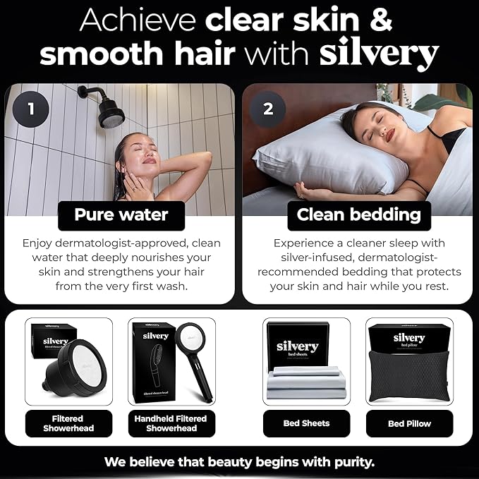 Silvery High Pressure Filtered Shower Head - Dermatologist-Approved Clean Water with Silvery Technology™ Filter - Showerhead Removes Impurities for Healthier Skin, Hair, Scalp & Soothes Dry Skin