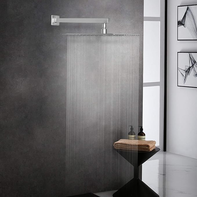 HarJue Shower Head with Extension Arm, High Pressure Square with ShowerArm, Stainless Steel Rainfall-Waterfall Full Body Coverage (12'' Shower with 16'' Arm, Brushed Nickel)