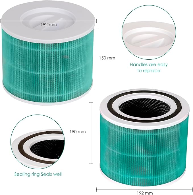 2 Pack Core 300 Replacement Filter for LEVOIT Core300-P and Core300S-P Air Purifier, Core 300-P Core 300S-P, H13 True HEPA Filter, 3-in-1 Filter Activated Carbon Filters, Compare Core 300-RF-TX Green