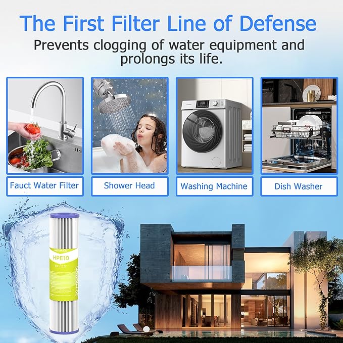 20 Micron Whole House Water Filter Cartridge, Pleated Sediment Filters for Well Water, Universal Replacement for Any 10 inch RO Unit - 10" x 2.5" Cartridges - Pack of 4