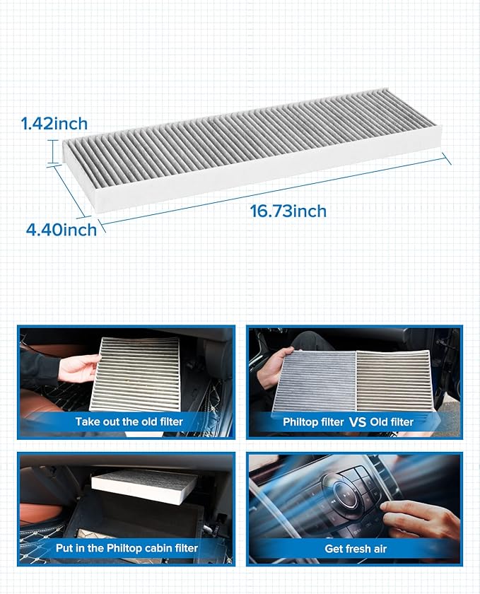 PHILTOP Cabin Air Filter, Replacement for CF10141, Equinox, Torrent, Vue, XL-7, Premium ACF077 Cabin Filter with Activated Carbon Clean Airflow, Filter Up Dust Pollen