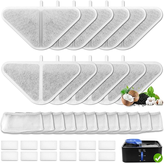 12 Pack Replacement Filters for 230oz Dog Water Fountain, Water Fountain Filter Replacement for 5 Layers Filtration System 7L Pet Fountain,12 Filters+12 Sponges+12 Mesh Bags for 1.8GAL Dog Water Bowl