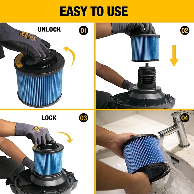 DEWALT Vacuum Filter Replacement DXVC4002, Fit for Most 4-5 Gallon Wet Dry Vacuum Cleaner, High Efficiency Cartridge Filter Compatible with DXV04T, DXV05P, DXV05S, DXV08S, DXV06G