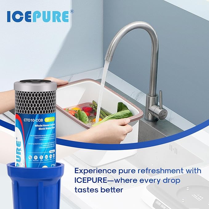 ICEPURE 1 Micron 10" x 2.5" Whole House Upgraded Coconut Shell Activated Water Filter Lead Remove Filter Cartridge Replacement for WFPFC8002, SCWH-5, WHCF-WHWC, FXWTC, CTO10-CQB, RO Unit, 3PACK