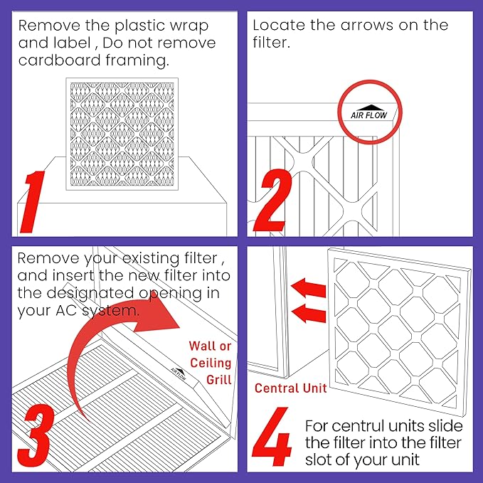 Maycold MERV 13 16x20x4 Air Filter (2-Pack), High-Efficiency Pleated AC & Furnace Filters, Actual Size: 15.88” x 19.88” x 4.31”, Individually Wrapped in Plastic