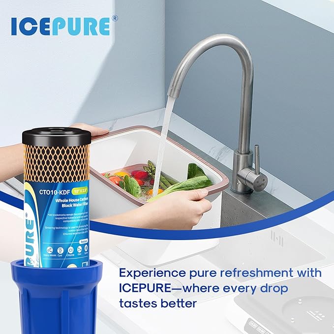 ICEPURE 1 Micron 2.5" x 10" Whole House Water Filter Coconut Shell Activated CTO Carbon and KDF Cartridge for Home, Compatible with WFPFC8002, WFPFC9001, FXWTC, SCWH-5, WHEF-WHWC, AMZN-SCWH-5, 2PACK