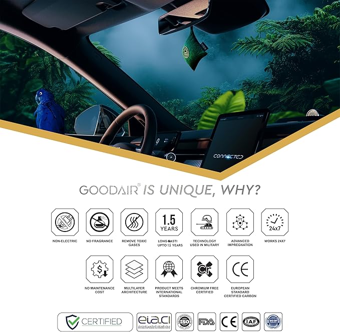 GOODAIR HEPA Car Air Purifier Bag & Pouch | 75g Activated Carbon Filter, Absorb Toxic Gases, 2.0 Premium Certified Air Purifier, Suitable for All Cars, 24/7 Air Purification - Forest Green