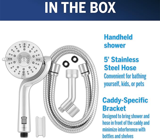 Waterpik Caddy Buddy Pivoting Hand Held Shower Head With 5-Foot Hose, 5-Mode with High Pressure Sprays, Chrome, PHO-553ME