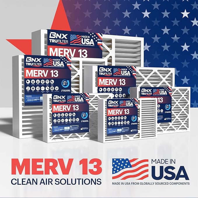 BNX TruFilter 20x25x4 (19.5’’ x 24.5’’ x 3.63‘’ Slim Fit) MERV 13 Air Filter (2-Pack) - MADE IN USA - Air Conditioner HVAC AC Furnace Filters Health, Allergies, Mold, Bacteria, Smoke, MPR 1900 FPR 10