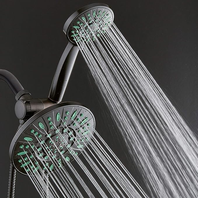 AquaDance Antimicrobial/Anti-Clog High-Pressure 30-setting Rainfall Shower Combo, Microban Nozzle Protection from Growth of Mold, Mildew & Bacteria, Oil-Rubbed Bronze Finish/Coral Green Jets