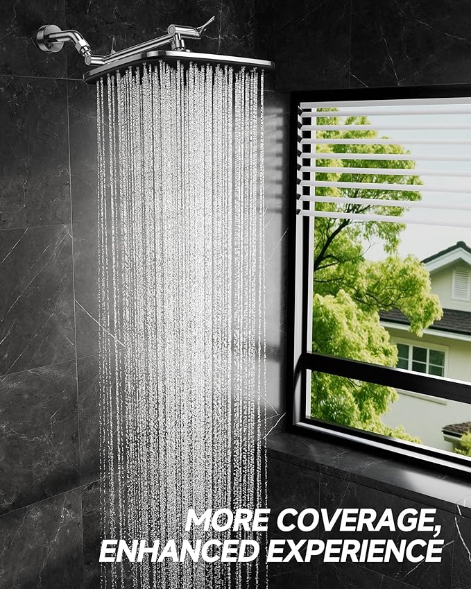 Veken 11.8" Rain Shower Head, Rectangular Rainfall Showerhead with 11" Stainless Steel Exension Arm, Height & Angle Decor Adjustable, High Pressure Showheads, Bathroom Accessories, 2.5GPM Chrome