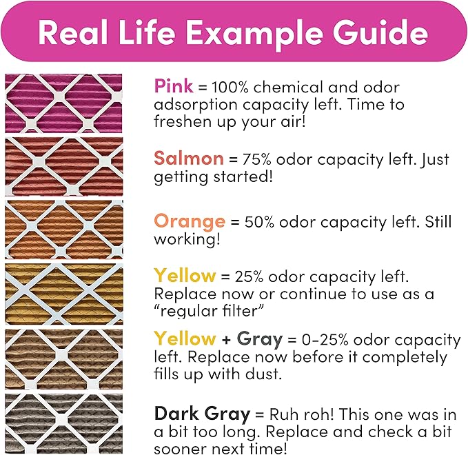 25x25x1 Air Filter by Colorfil | Color Changing Filters for Cat and Dog Odor | MERV 8 Furnace AC Filter for Pet Hair and Dust | 24.5"x24.5"x0.75" Exact Size | Pack of 6