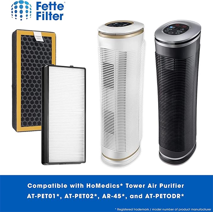 Fette Filter - 2 HEPA and 2 Activated Carbon Filters Compatible with TotalClean PetPlus. Compare to Part # AT-PET01, AT-PET02, at-PETODR. Combo Pack