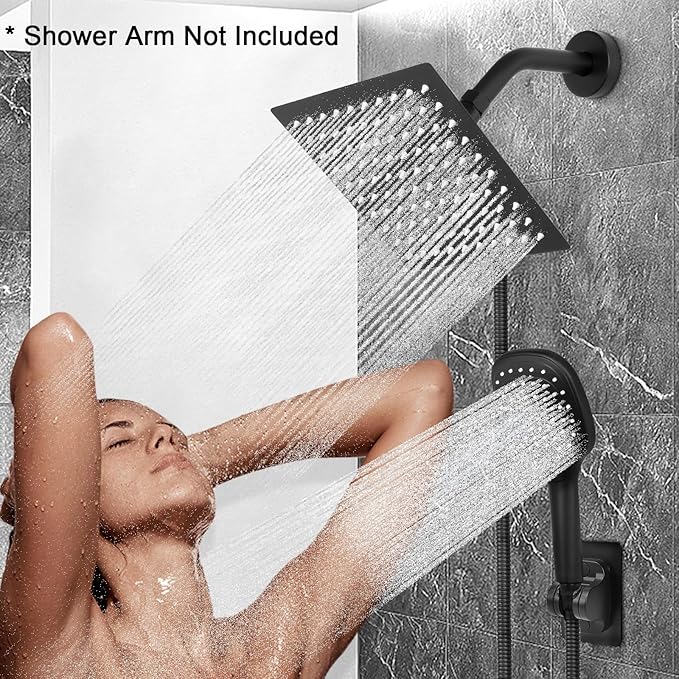 NearMoon Shower Head with Hose, High Pressure Stainless Steel Rain Shower and 3 Settings Handheld Spray Combo with Push Button Flow Control (8 Inch Showerhead Set, Matte Black)