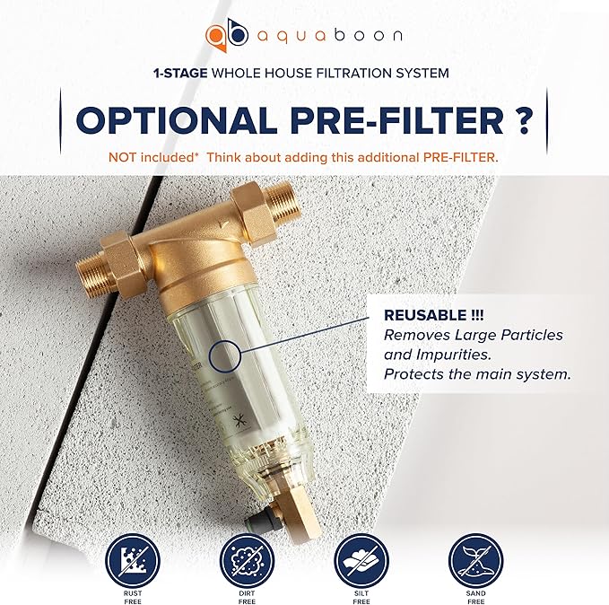 2-Stage Whole Home Water Filtering System Chlorine & Sediment Reducing, 20x4.5 GAC & Sediment Filters Included with Gauge & Release, Wrench, Bracket