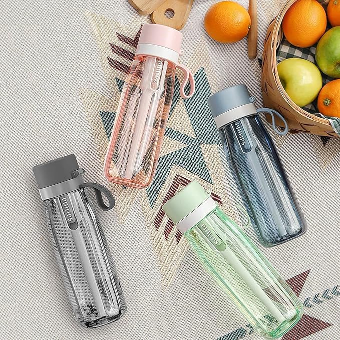 PHILIPS Filtered Water Bottle, BPA-Free Tritan Plastic Water Bottles, Replaces 450 Plastic Water Bottle with Reusable GoZero Everyday Water Filter, Portable Filtering Bottle for Travel, 36oz Navy Blue