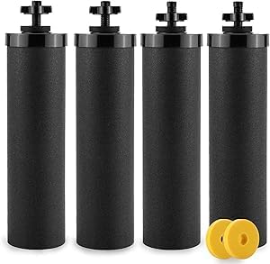 Upgrade Black Water Filter Activated Carbon by Fetechmate with Ultra Filtration Membrane Water Purification Elements Replacement Compatible with Ber-key Gravity Water Filtration System (4 Pack)