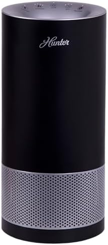 Hunter HP400 Round Air Purifiers for Home, True HEPA Air Purifier Tower for Pets, Odors, Allergens, Smoke, Dust, VOC's. HEPA Air Purifiers for Bedroom and Small Room. Black and Silver