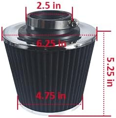 Universal 2.5" 63.5mm High Flow Cold Air Intake Filter fit for Most Cars Intake Piping - Washable Aluminum Cone Design with Stainless Steel Clamp
