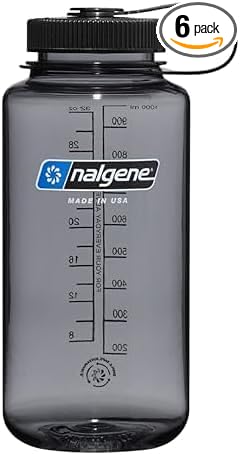 Nalgene Tritan Water Bottle 32 OZ Wide Mouth | BPA-Free | For Camping | Leak-Proof | Gray w/ Black Lid | Pack of 6