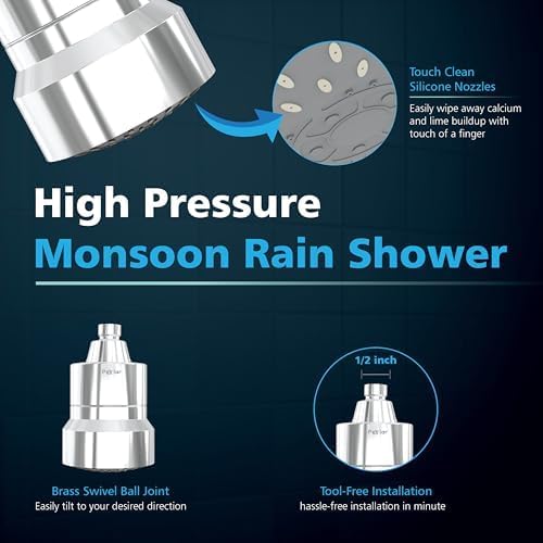 Multi Stage Shower Head Filter for Hard Water, Shower Water Filter for Removing Chlorine and Fluoride, Hard Water Shower Filter Improves on Skin, Hair and Nails, Polished Chrome - 3 Spray Mode