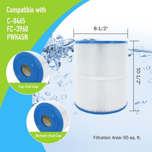 C-8465 Spa Filter Cartridge Replacement Compatible with Watkins 31114, Pleatco PWK65, Filbur FC-3960, 71827, 71828, Tiger River Spa Filter, Watkins 65 Sq.Ft Hot Tub, 2 Pack