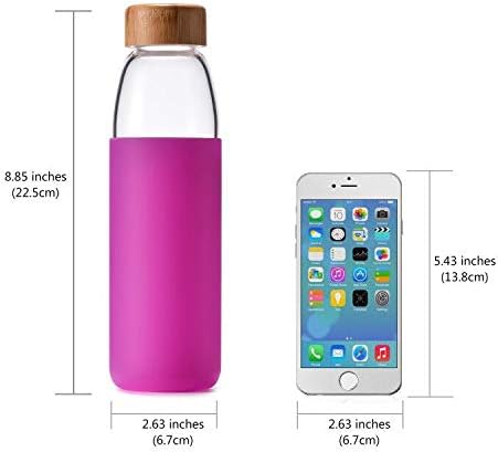 veegoal 18 Oz Borosilicate Glass Water Bottles with Bamboo Lid, BPA-FREE, Non-Slip Silicone Sleeve, and Stainless Steel Leak Proof Lid - Reusable Glass Bottle for Men and Women
