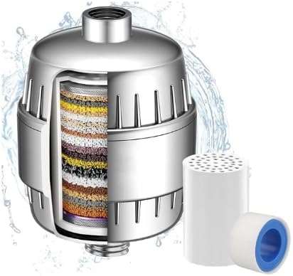 20 Stage Shower Head Filter - 1 Cartridges,Hard Water Filter,99% Remove Chlorine, Fluoride,Heavy Metals and Harmful Impurities,High Output Showerhead Filters for Improving Skin and Hair,Chrome