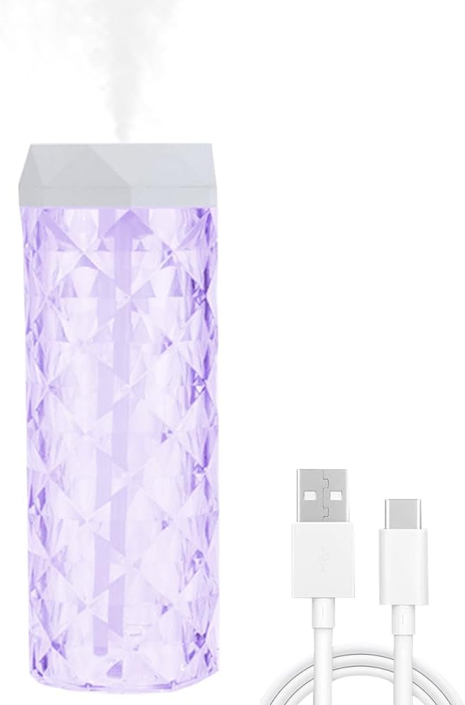 USB Desktop Crystal Humidifier 1000ml with 7 Colors LED Night Light, No Noise Suitable for Home, Office, Desk, Bedroom and Babies Room and No Battery (1000ml)