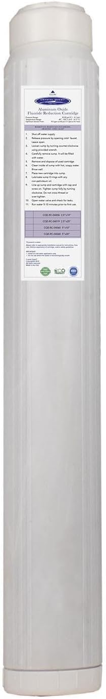 Crystal Quest Aluminum Oxide Fluoride Reduction Filter Cartridge, 2-7/8” x 20, Advanced Media, 2.5 GPM Flow Rate, Reduces Fluoride Up to 9,000 ppm, Long-Lasting, Easy Installation & Maintenance