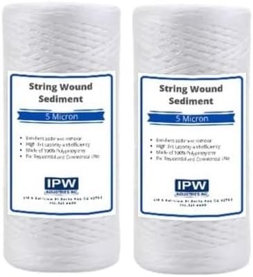 IPW Industries, Inc. - (PC20-P) 5 Micron String Wound Sediment Filter - 10" X 4.5" Heavy-Duty Polypropylene Filter for Whole House Filtration (2 Pack)