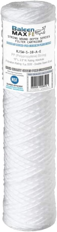 Baleen Filters 10" x 2.5" 5 Micron String Wound Sediment Filter Cartridge Replaces Hydronix SWC-25-1005, Watts SF5-978, Pentek WP-5 (25 PACK)