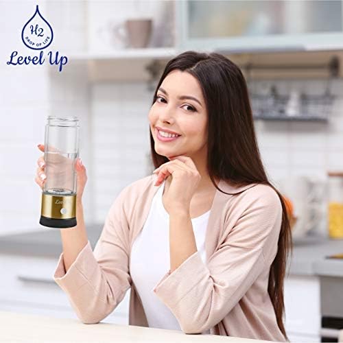LevelUpWay 2025 Hydrogen Water Bottle Generator – New Technology Glass with SPE PEM Ionic Membrane – High Borosilicate Glass – 13 Ounce (Gold) – Premium Hydration Solution