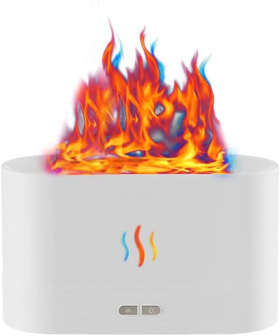 Upgraded 7 Color Flame Fireplace Air Aroma Essential Oil Diffuser,USB Personal Desktop Noiseless Cool Mist Humidifier with Auto-Off Protection for Home,Office, Gift (White)