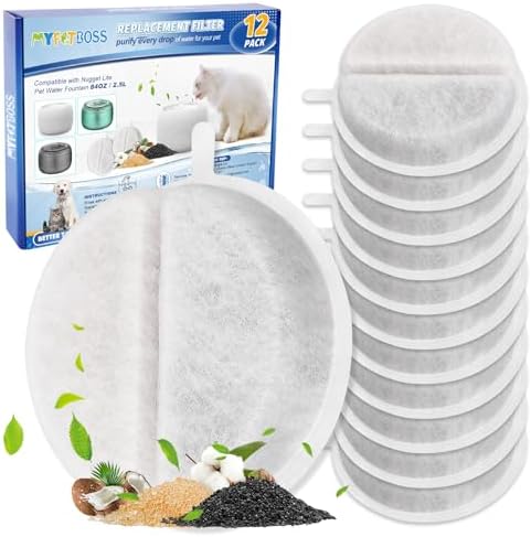 12 Pack Cat Water Fountain Filter Replacement for Lite & Premium 84oz 2.5L Drinking Automatic Pet Fountain, Dog Fountain Filters Fit Lite Pet Water Drinking Fountains