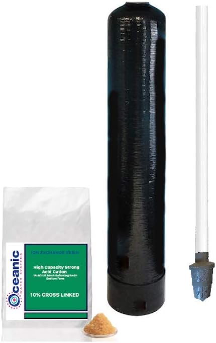 Replacement Water Softener Tank + Pre-loaded 10% Cross Linked Cation Resin and Riser Tube | 9" x 48" - 1.0 Cubic Ft | 32,000 Grain