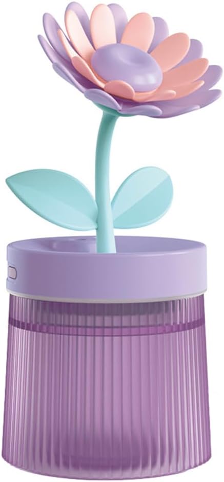 Flower Mist Humidifier, 260ML Mini Desk Humidifier 2 Misting Modes Auto-Off Portable Humidifier with Colorful Light for Car Office Home Bedroom